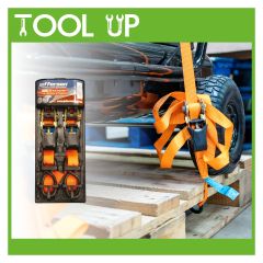 Orange Ratchet Strap Set 3.5m x 25mm (2pc) Ratchet and Hook ToolUp12 Deal
