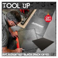 500x500mm Interlocking PVC Floor Tile - Black (Pack of 10) ToolUp 13 Deal