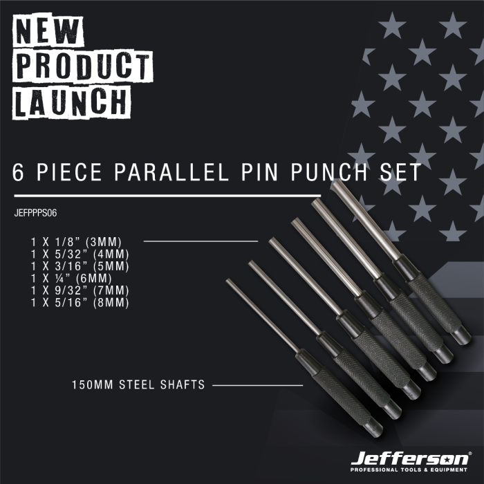 6 Piece Parallel Pin Punch Set Tools & Equipment from